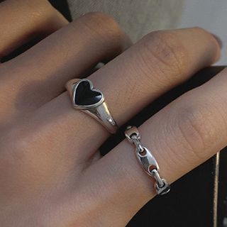 Silver Goth Rings, Grunge Ring, Ring Ring, Open Ring, Black Heart, Fashion Accessories Jewelry, Chain Ring, Silver Color, Mens Bracelet