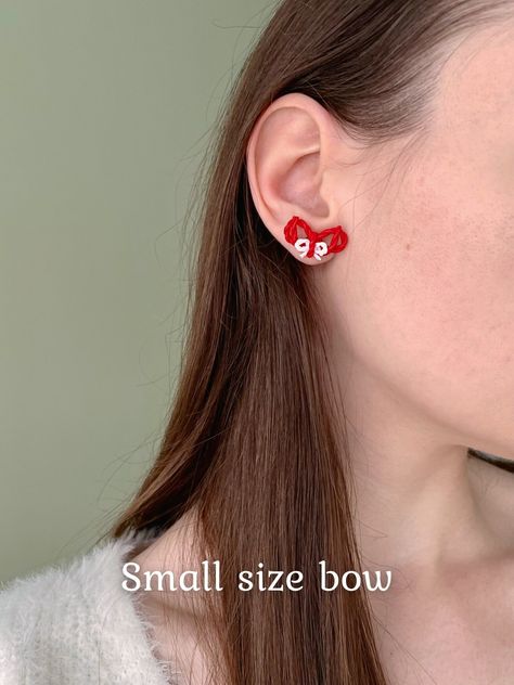 Japanese bow earrings, genshin impact yoimiya earrings, polymer clay jewelry, anime gamer earrings Gamer Earrings, Genshin Impact Yoimiya, Jewelry Anime, Anime Gamer, Earrings Polymer, Nickel Free Jewelry, Earrings Polymer Clay, Bow Earrings, Polymer Clay Jewelry