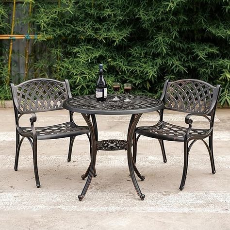 Amazon.com: PATIO-IN Cast Aluminum Patio Dining Set, Outdoor Bistro Set, 31.5" Round Patio Table with Umbrella Hole, 2 Patio Chairs for Yard Porch Garden Balcony : Patio, Lawn & Garden Bistro Table And Chairs, Outdoor Bistro Table, Metal Outdoor Chairs, 3 Piece Patio Set, Round Patio Table, Bistro Table Set, 3 Piece Bistro Set, Outdoor Bistro, Bistro Table Outdoor