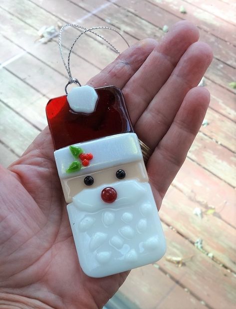 Fused Glass Christmas Ornament, Toy Soldier, Santa Claus, Fused Glass Holiday Suncatchers - Etsy Fused Jewelry, Tiffany Glass Art, Glass Art Techniques, Fused Glass Christmas, Glass Fusion Ideas, Glass Christmas Decorations, Fused Glass Artwork, Fused Glass Ornaments, Glass Fusing Projects