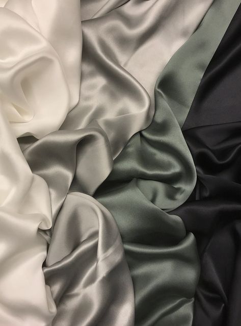 PREMIUM SILK high quality silk satin | gorgeous fabric for festive blouses and dresses This luxurious and lightweight silk satin is available in four charming colours: white, gray, moss green and black. This fabric has a smooth, luxurious hand and a soft fluid drape. The gorgeous silk is perfect for all kinds of festive dresses, tops and blouses. You can also use it for evening gowns and even wedding dresses! This fabric is designed and made in Europe.  + + + + + Get inspired and enjoy sewing wi Silk Mood Board, Silk Material Fabrics, Fabrics Photography, Satin Aesthetic, Fabric Photoshoot, Silk Photography, Silk Aesthetic, Valentine Fashion, Airmail Envelopes