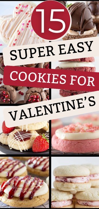 Try any of these 15 Super Easy Cookies for Valentine's and they’re sure to win over anyone’s heart! A gift of sweet cookies is the perfect way to tell someone that you love them. Making your own doesn’t have to be complicated or difficult either, as these recipes are so easy to make and incredibly delicious. Check them out today! Valentine Sweet Treats Easy Recipes, Valentine’s Cookies Ideas, Heart Cookie Cake Valentines, Valentine Stick Cookies, Valentines Cookie Recipes, Valentine Cookie Recipes Easy, Easy Valentines Cookies, Cake Mix Valentine Cookies, Valentine Day Sugar Cookies