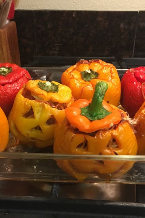 Bolognese Stuffed Bell Peppers | "Big hit. I added shredded zuchinni and replaced celery with onion. I also used ground turkey instead of ground beef. Great way to serve vegtables!" #halloween #halloweenrecipes #allrecipes Bell Pepper Recipes, Halloween Dinner, Halloween Food, Peppers Recipes, Food Is Fuel, Halloween Recipes, Bell Peppers, Ground Turkey, Food Festival