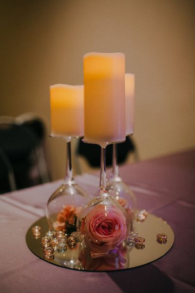 Wine Glass Centerpieces, Mirror Centerpiece, Diy Wedding Food, Table Centerpieces Diy, Cheyenne Wyoming, Wedding Mirror, Simple Wedding Centerpieces, Booth Wedding, Old Candles