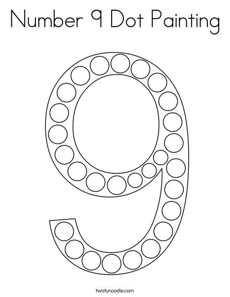 Number 9 Dot Painting Coloring Page - Twisty Noodle Number 7 Dot Painting, Number 9 Art Preschool, Number 9 Coloring Sheet, Number 9 Coloring Page, Number 9 Preschool Craft, Dot Painting Numbers, Alphabet Do A Dot Printables Free, Number 9 Crafts For Preschoolers, Number 9 Crafts For Toddlers