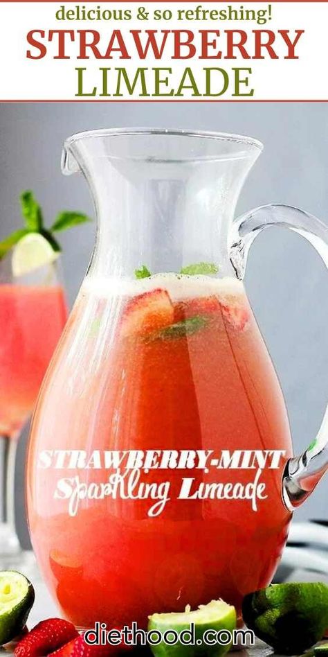 Sip your way to summer with this strawberry limeade mocktail. It's made of fresh strawberries, lime juice, mint, and a hint of honey. Add a splash of sparkling water and your backyard BBQ is ready! Strawberry Limeade Recipe, Mint Limeade, Strawberry Limeade, Limeade Recipe, Pitcher Drinks, Lime Water, Wedding Drinks, Strawberry Lime, Strawberry Mint