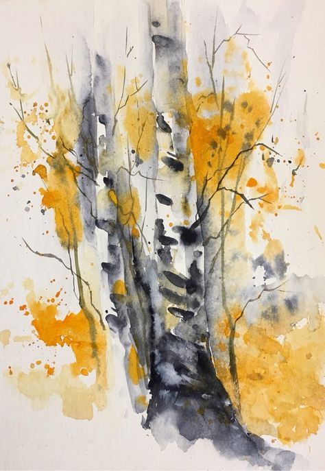 Fall Trees Watercolor, Watercolor Fall Trees, Trees Art Drawing, Abstract Watercolor Paintings Tutorials, Birches Painting, Abstract Tree Painting, Abstract Watercolor Landscape, Watercolor Landscapes, Watercolor Paintings For Beginners