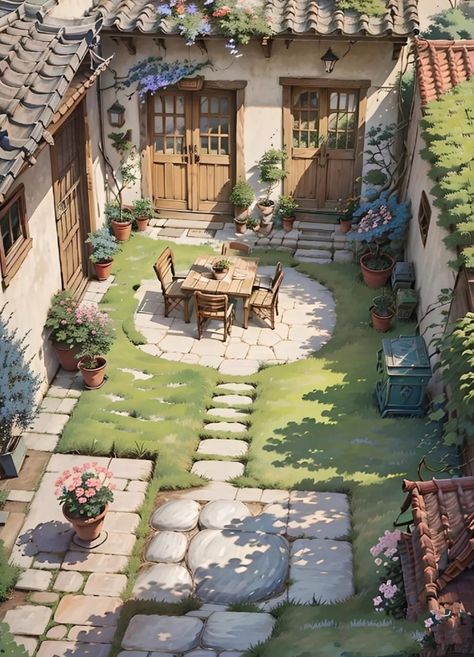 Anime Architecture, Small Courtyard, Casas The Sims 4, Sims House Design, Fantasy House, Sims 4 Houses, Village Houses, Sims House, Decor Idea