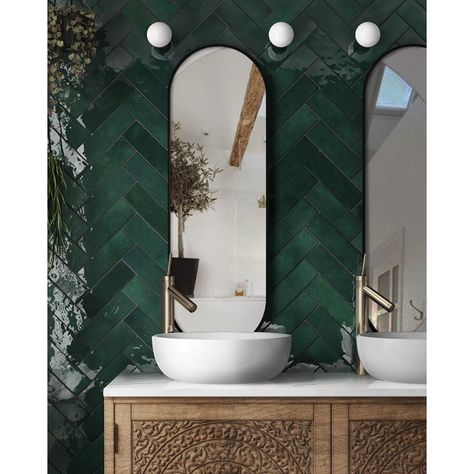 Basement Suite Ideas, Green Tile Bathroom, Dream Bath, Downstairs Bathroom, Boho Bathroom, Bathroom Inspiration Decor, Upstairs Bathrooms, Green Tile, Green Bathroom