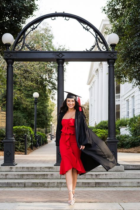 Cute Red Dress | Athens Georgia Graduation Photographer | University of GA Graduation Red Dress University, Graduation Dress University Uk, Red Dress Graduation Pics, Red Graduation Dress College, Red Dress Graduation, Convocation Dress Graduation, Convocation Outfit Graduation, University Graduation Dresses, Convocation Dress