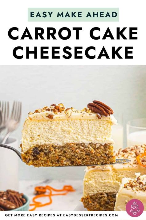 With a carrot cake base, creamy cheesecake middle and a topping of rich buttercream, this is one delicious dessert! This carrot cake cheesecake is perfect for Easter and the holidays! Carrot Cake Cheesecake Recipe, Carrot Cheesecake, Easter Carrot Cake, Carrot Cake Cheesecake, Easy Carrot Cake, Cake Cheesecake, Cake Base, Easy Cheesecake Recipes, Easy Cheesecake