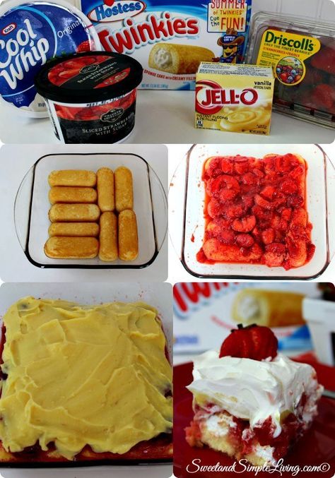 Twinkie Cake Recipe Simple, Strawberry Twinkie Dessert, Twinkie Desserts Ideas, Twinkie Strawberry Dessert, Twinkie Strawberry Shortcake, Strawberry Desserts Easy, Twinkie Cake Recipe, Twinkie Desserts, Texas Twinkies