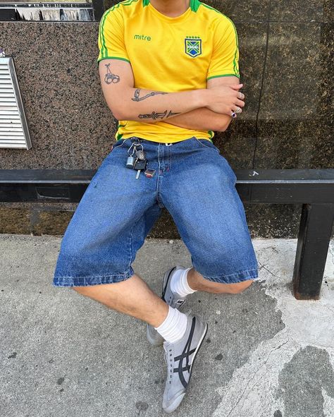 Baggy Jean Shorts, Jamaica Outfits, Vacation Outfits Men, Outfit For Summer, Aesthetic Outfits Men, Baggy Jean, Mens Casual Outfits Summer, Mens Trendy Outfits, Street Style Outfits Men