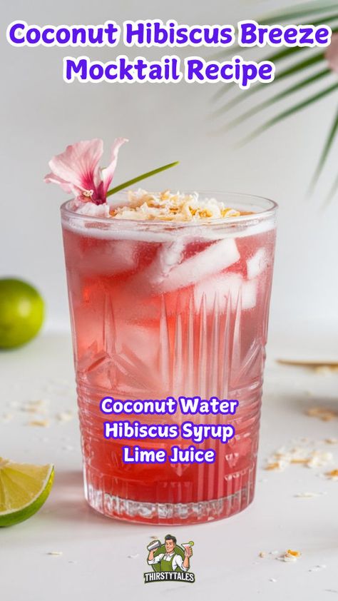 "Discover the ultimate Coconut Hibiscus Breeze Mocktail recipe, a refreshing tropical mocktail perfect for summer refreshments! This vibrant hibiscus drink combines the exotic flavors of coconut and fruit-infused goodness, making it an ideal choice for non-alcoholic beverages. Enjoy this delightful Coconut Mocktail at your next gathering or simply to unwind on a sunny day. Cheers to delicious summer vibes!" Coconut Mocktail, Refresher Drinks, Winter Mocktails, Hibiscus Drink, Tropical Drink Recipes, Coconut Milkshake, Hibiscus Syrup, Coconut Hibiscus, Mocktail Recipes