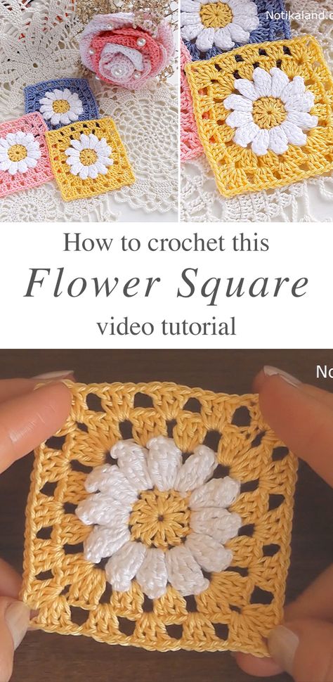 Crochet Flower Square, Crochet Flower Squares, Sunburst Granny Square, Beau Crochet, Granny Square Crochet Patterns Free, Confection Au Crochet, Crochet Simple, Haken Baby, Crochet Square Patterns