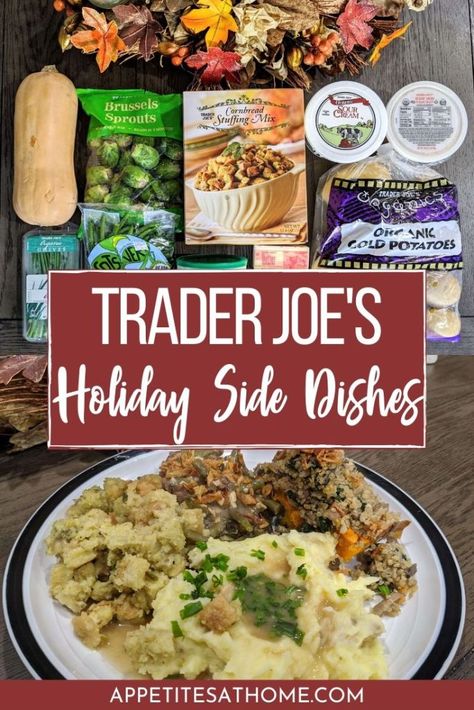 Holiday side dish inspiration with ingredients all from Trader Joe's #HolidayDishes #TraderJoes Trader Joe’s Side Dish, Trader Joes Side Dish Recipes, Christmas Dinner Sides, Easter Sides, Easy Side Dishes, Trader Joes Food, Holiday Side Dish, Trader Joes Recipes, Cornbread Mix