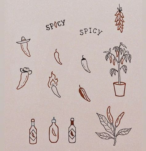 Tattoos Mexico Ideas, Random Tiny Tattoos, Small Spicy Tattoo, Tapatio Tattoo, Tattoo Mexico Ideas, Tabasco Tattoo, Chili Tattoo Minimal, Spicy Tattoo Ideas, June Tattoo Ideas