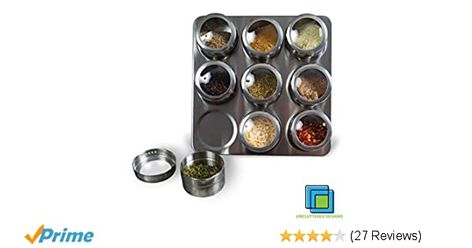 Uncluttered Designs Intergalactic Spice Rack Set With Magnetic Jars, Stand and Wall Mount (9 Tin): Amazon.co.uk: Kitchen & Home Herb Rack, Magnetic Spice Jars, Rv Redo, Fridge Shelves, Retro Camping, Magnetic Spice, Counter Clean, Rv Kitchen, Spice Tins