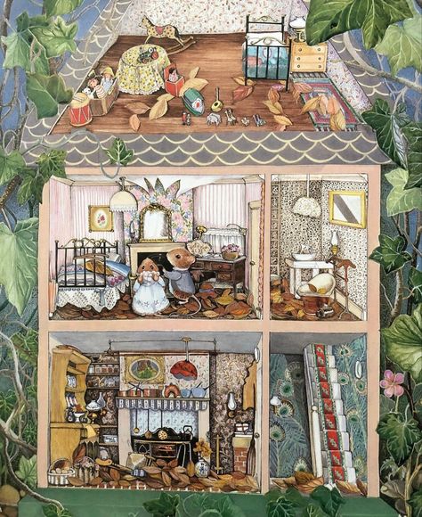 Mice House Illustration, Mouse House Art, Dolls House Illustration, Animal Home Illustration, The Borrowers House, Victorian House Illustration, Mouse House Illustration, Cozy Cute Bedroom, Cozy Doodles