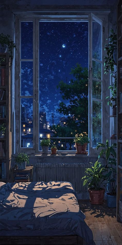 Lofi Ipad Wallpaper Aesthetic, Bedtime Wallpaper Iphone, Lofi Vibes Wallpaper, Night Window Aesthetic, Lofi Scenery, Night Phone Wallpaper, Lofi Christmas, Lofi Aesthetic Wallpaper, Lofi Night