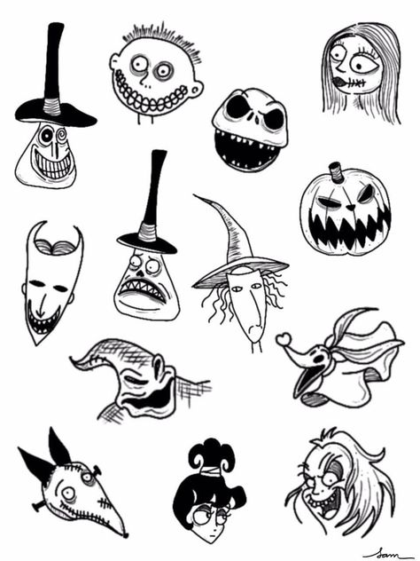 Oogie Boogie Flash Tattoo, Small Freddy Krueger Tattoo, Horror Movie Inspired Tattoos, Christmas Flash Tattoo Sheet, Flash Sheets Tattoo, Simple Nightmare Before Christmas Tattoo, Halloween American Traditional Tattoo, Halloween Patchwork Tattoo, Friday The 13th Drawing