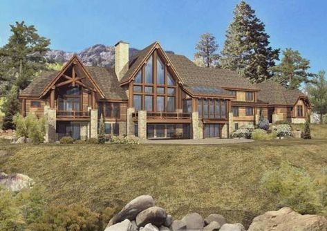 Hunting Lodge Plans, Lodge Floor Plans, Mansion Floor Plans, Log Cabin Mansions, Lodge Plans, Log Home Flooring, Log Home Plan, Spa Style Bathroom, Luxury Floor Plans