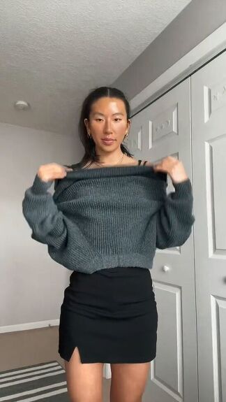 This is a guide on an easy cardigan hack. Learn a simple trick to crop a cardigan and change its neckline in this quick tutorial. How To Crop A Sweater, Sweater Over Dress, Diy Cardigan, Plain Cardigan, Hacks Clothes, Smart Outfit, Fashion Hacks, Fashion Hacks Clothes, Cute Sweaters