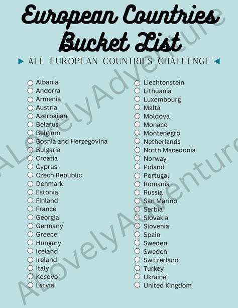 European Bucket List, All European Countries, Countries In Europe, Letter Format, European Countries, Best Places To Travel, Travel Ideas, Letter Size, Europe Travel