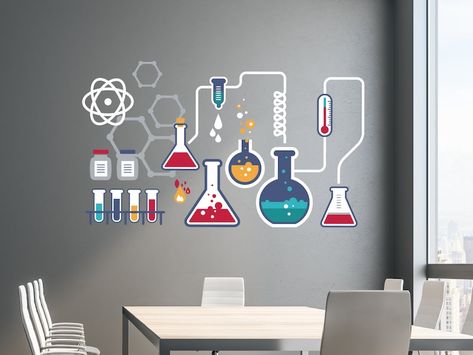 Wall Stickers For School, Stem Classroom Decor, Science Lab Decorations, Science Wall Art, Science Wall, Boys Room Wall Decor, Wall Art Classroom, Chemical Science, Wall Art Vinyl