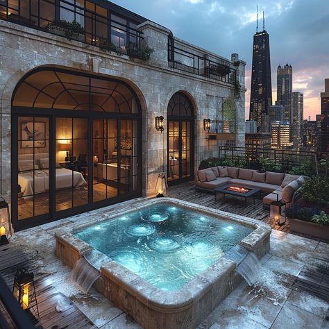 Step into the epitome of city living with an Art Deco Urban Penthouse in Chicago, spanning 7000 sqft with six luxurious bedrooms. Delight in the rooftop pool's cityscape views and the harmonious outdoor area under the dusk light. Find urban design inspiration and sneak a peek into high-end city living in vibrant Chicago. Share your urban living dreams and favorite penthouse aspects in the comments! 🏙️🌆 #DreamHomeInspiration #LuxuryInteriors #ArtDeco #UrbanPenthouse #ChicagoCityscape #RooftopPool #LuxuryLifestyle #HomeGoals #InspiringHomes #LuxuryLiving Penthouse Outside Look, Penthouse Outside, Tokyo Penthouse, Penthouse Exterior, Rich Things, Chicago Penthouse, Penthouse London, Rooftop Penthouse, Penthouse Rooftop