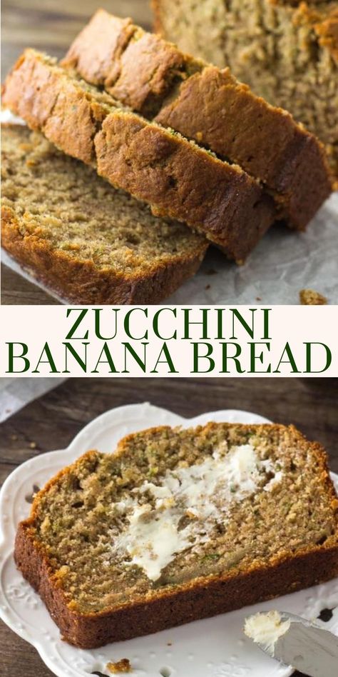 Zucchini Banana Loaf Recipes, Banana Bread With Zucchini, Banana Zucchini Bread With Whole Wheat, Zucchini Bread Butter, Classic Zucchini Bread, Banana And Zucchini Recipes, Zucchini Banana Bread Recipes Moist, Zucchini Bread With Bananas, Best Moist Zucchini Banana Bread Recipe