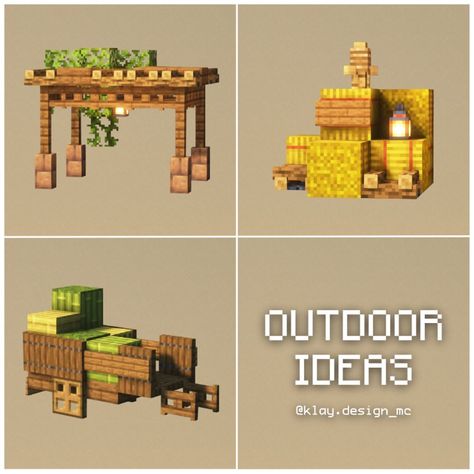 Minecraft House Fillers, Minecraft House Decor Exterior, Minecraft Outdoor Workshop, Minecraft Exterior Design House, Outside Decor Minecraft Ideas, Small Outdoor Minecraft Builds, Minecraft Small Decor Ideas, Simple Mc Builds, Minecraft Building Ideas For Villagers