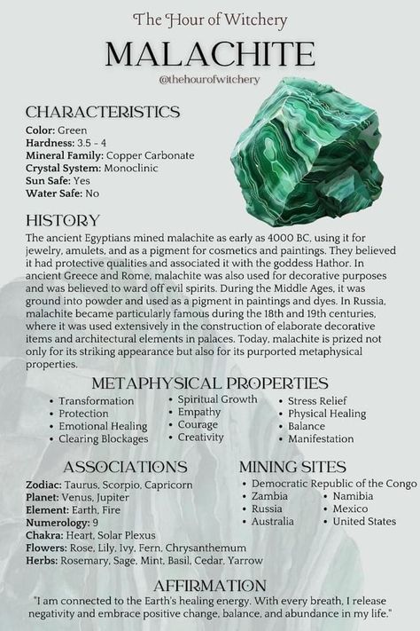 Malachite Crystal Properties, Malachite Crystal Meaning, Malachite Properties, Malachite Meaning, Crystal Meanings Charts, Crystal Malachite, Energy Stones Crystal Healing, Best Healing Crystals, Spiritual Coaching