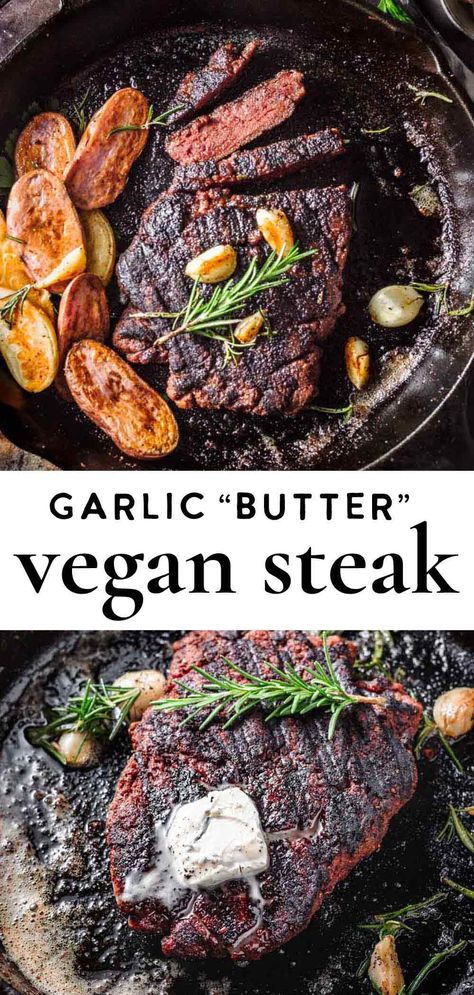 Vegan Steak Recipe, Seitan Steak, Steak With Garlic Butter, Vegetarian Steak, Tofu Bacon, Mains Recipes, Vegan Meat Recipe, Seitan Recipes, Vegan Steak