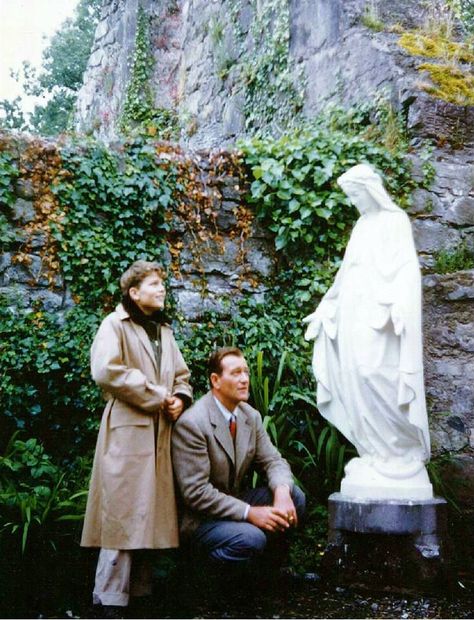 The Surprising (And Unsurprising) Photo of John Wayne & His Son Venerating the Blessed Mother | ChurchPOP John Wayne Son, Patrick Wayne, Quiet Man, The Quiet Man, The Blessed Mother, Ben Johnson, Maureen O'hara, Irish Eyes Are Smiling, Irish Roots