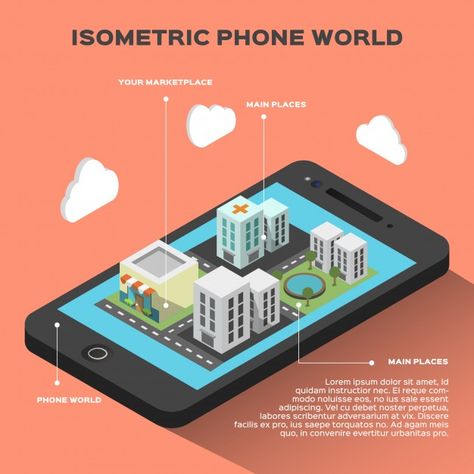 Isometric smart phone infographic Free Vector Phone Infographic, Infographic Inspiration, Infographic Design Layout, Infographic Poster, Booking App, Isometric Art, Info Design, Phone Mockup, Isometric Illustration