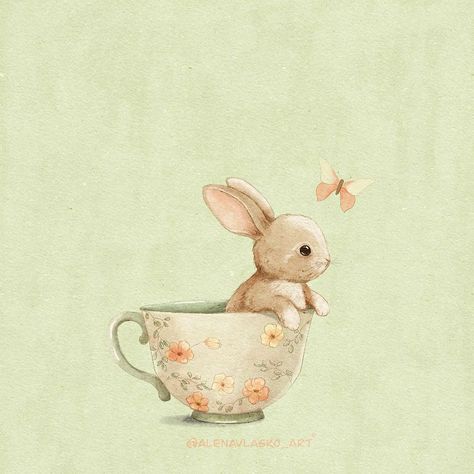 Alena Vlasko illustrator | Maybe cup of little bunny? 🤗 Brush by @glanzgraphics #bunnyillustration #kidsroomart #rabbitillustration #babyshower #kidsroom… | Instagram Watercolor Rabbit Paintings, Creative Painting Ideas For Kids, Cute Bunny Painting, Cute Bunny Illustration, Bunny In Basket, Animated Rabbit, Vintage Bunnies, Nursery Drawings, Woodland Illustration