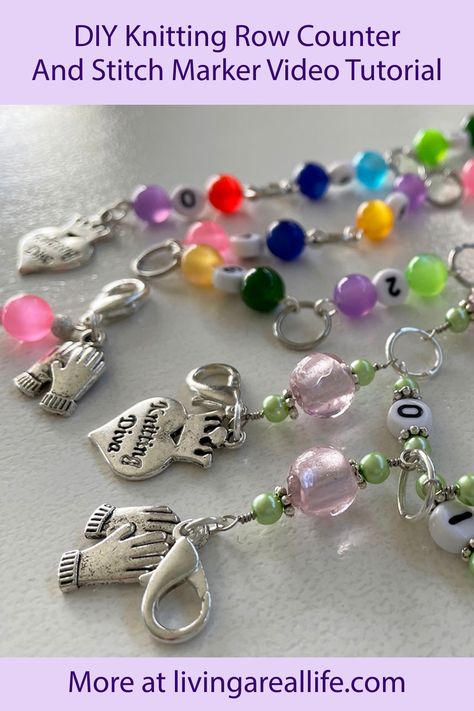 DIY Knitting Row Counter and Stitch Marker - Living a Real Life Stitch Counters Diy, Chain Row Counter Diy, Diy Row Counter Knitting, Knitting Stitch Markers, Diy Stitch Markers, Stitch Markers Diy, Markers Ideas, Stitch Counter, Memorial Beads