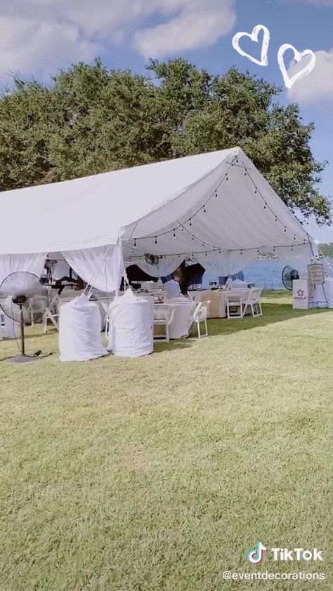 Outdoor Debut Ideas, Outdoor Tent Wedding Reception Backyards, Wedding Tent Draping And Lighting, Backyard Party With Tent, Tent Wedding Backyard, Outside Wedding Tent Ideas, Backyard Wedding Ideas Reception Tent, Gazebo Ideas Backyard Wedding, Outdoor Wedding White Chairs