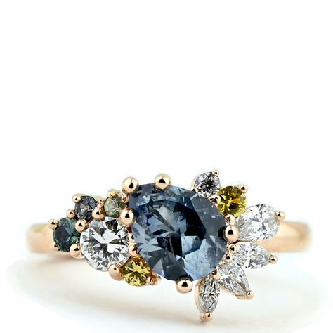 Mixed Gem Engagement Ring, Pear Cut Sapphire Ring, Montana Sapphire Engagement, Montana Sapphire Engagement Ring, Mother's Ring, Cluster Design, Fancy Jewelry Necklace, Pear Cut Engagement Rings, Mom Ring