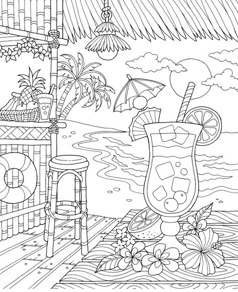 Beach Coloring Pages, A Coloring Page, Summer Coloring Pages, Adult Coloring Designs, Detailed Coloring Pages, Adult Colouring Pages, Free Adult Coloring Pages, Printable Adult Coloring Pages, Beach Scene