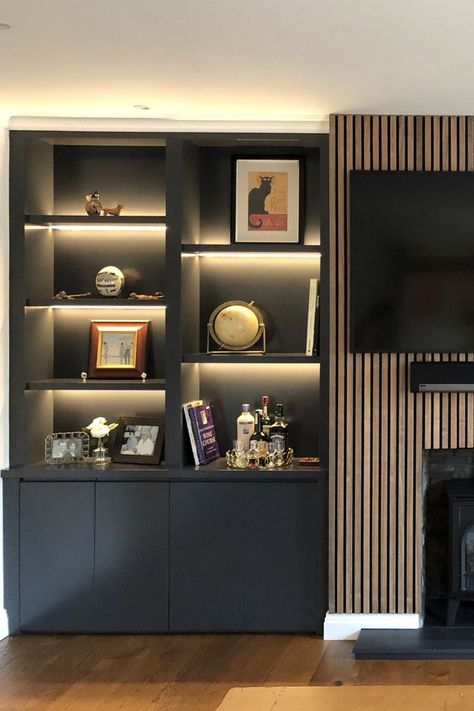 Alcove Tv Unit, Alcove Lighting, Double Bookcase, Alcove Ideas Living Room, Alcove Shelves, Alcove Cabinets, Alcove Shelving, Contemporary Cabinet, Open Plan Kitchen Dining Living