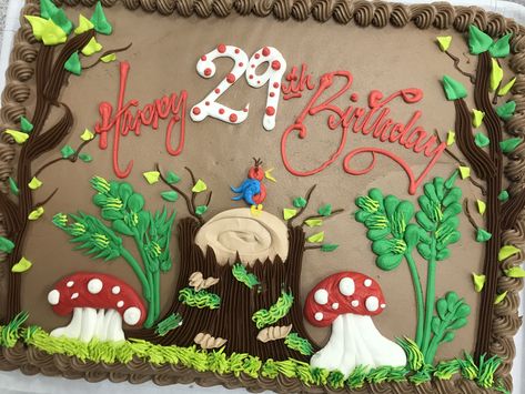 Mushroom Sheet Cake, Fairy Sheet Cake, Woodland Sheet Cake, Cute Sheet Cakes, Summer Sheet Cake Designs, Forest Sheet Cake, Sheet Cakes Decorated Birthdays, Simple Sheet Cake Designs, Cake Rectangle