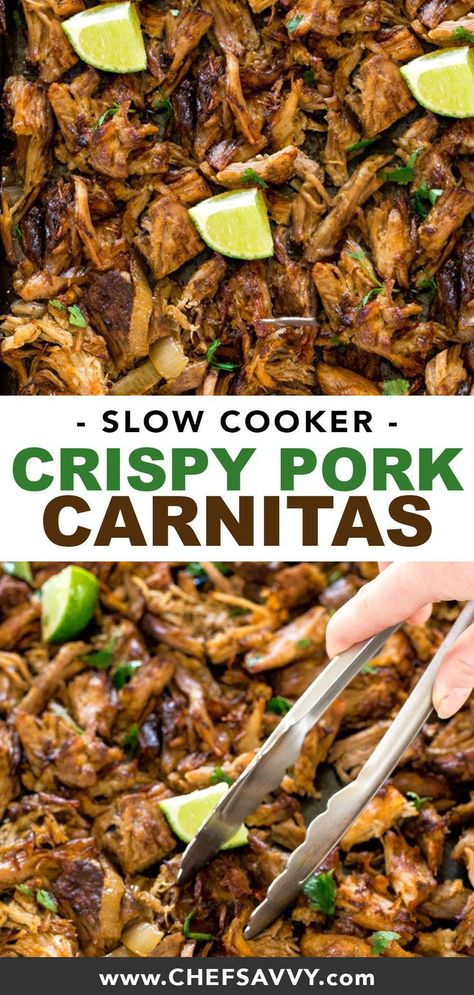 Baking Mischief, Slow Cooker Pork Carnitas, Mexican Main Dishes, Slow Cooker Carnitas, Pork Carnitas Slow Cooker, Batch Recipes, Carnitas Recipe, Crock Pot Recipes, Pork Carnitas