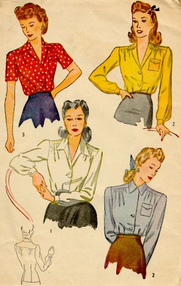 Sewing Pattern Blouse, 1940s Blouse, Blouse Sewing Pattern, 1940s Outfits, Blouse Sewing, Fashion 1940s, Sewing Blouses, Blouse Pattern Sewing, Pattern Blouse