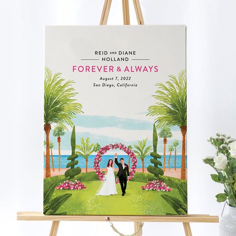 Wedding Welcome Sign Illustration, Sign Board Wedding, La Valencia Hotel, Sign Illustration, Board Wedding, Sign Board, Seaside Wedding, Wedding Welcome Sign, Wedding Welcome Signs