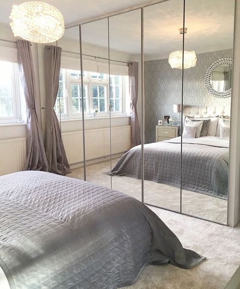 Mirrored Wardrobe Doors, Mirrored Bedroom Furniture, Bedroom Closet Design, Dekorasi Kamar Tidur, Wardrobe Design Bedroom, Simple Room, Bedrooms Decor, Wardrobe Doors, Built In Wardrobe