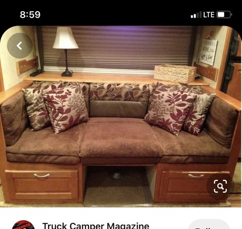 Rv Dinette To Sofa, Tv Dinette Remodel, Rv Dinette Bed Ideas, Rv Dinette To Daybed, Rv Beds, Camper Updates, Sleeping Couch, Daybed Ideas, Rv Dinette