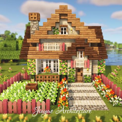 Cottage Minecraft, Cottagecore House, Minecraft Houses Survival, Rumah Minecraft Sederhana, Minecraft Interior Design, Bangunan Minecraft, Minecraft House Plans, Minecraft Farm, Minecraft Cottage