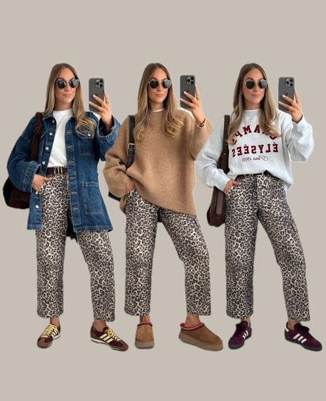 Animal Print Sweater Outfit, Leopard Trousers Outfit, Leopard Print Sweater Outfit, Print Trousers Outfit, Print Sweater Outfit, Lisbon Style, 70s Aesthetic Fashion, Leopard Jeans Outfit, Print Jeans Outfit